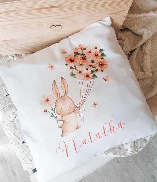 poduszki do pokoju dziecka PODUSZKA KRÓLICZEK personalizowana, prezent na chrzest, narodziny, roczek