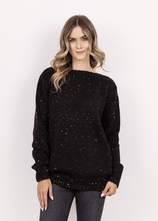 swetry damskie  Sweter z cekinami - SWE338 czarny MKM