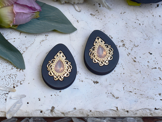 biżuteria różna Tunele do uszu 34-60mm / łezki z wiktoriańską ozdobą i kryształkiem