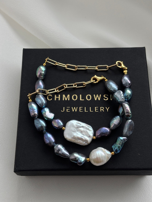 bransoletki złote Bransoletka  unikat Perły Granatowe