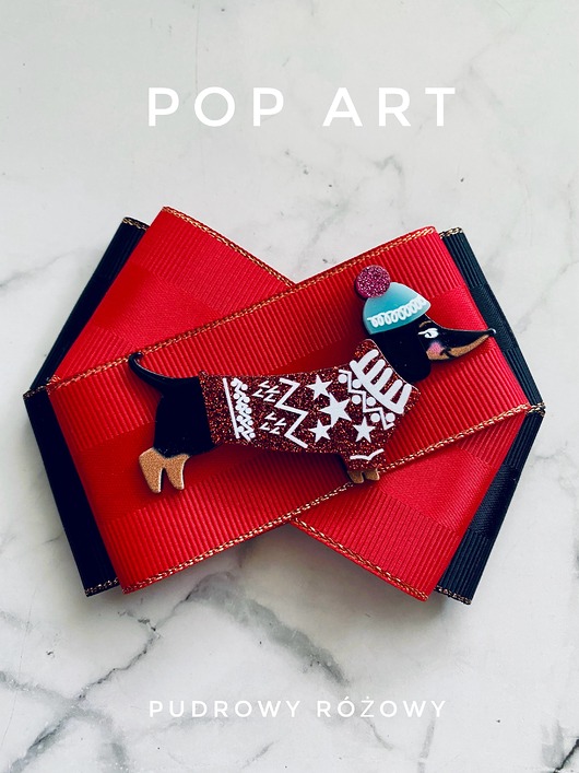 broszki Kolekcja Pop Art Dog  Zimowy Jamnik