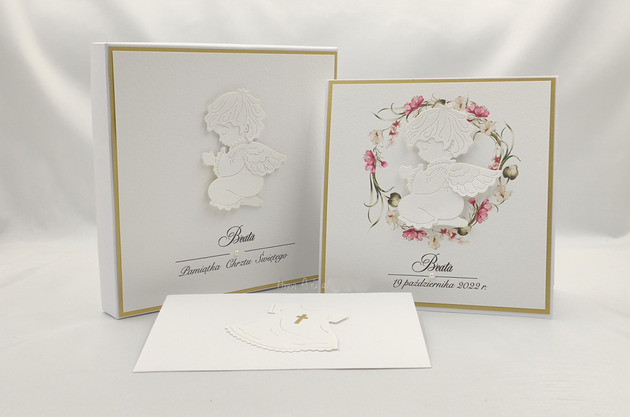 kartki, zaproszenia na chrzest Kartka na chrzest z pudełkiem i kopertą C-34