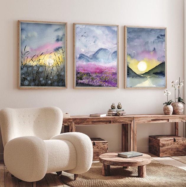 grafiki i ilustracje Zestaw 3 prac. Pejzaże