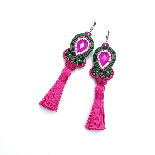kolczyki soutache Kolczyki sutasz z chwostami zielono różowe długie kolorowe Jolly