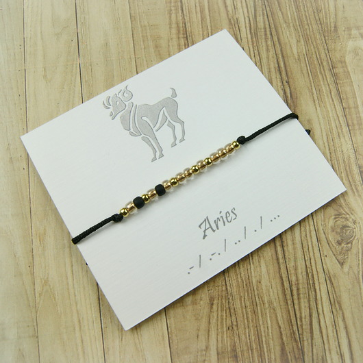 Aries Bransoletka Zodiak Morse Code Blue Pearl Art