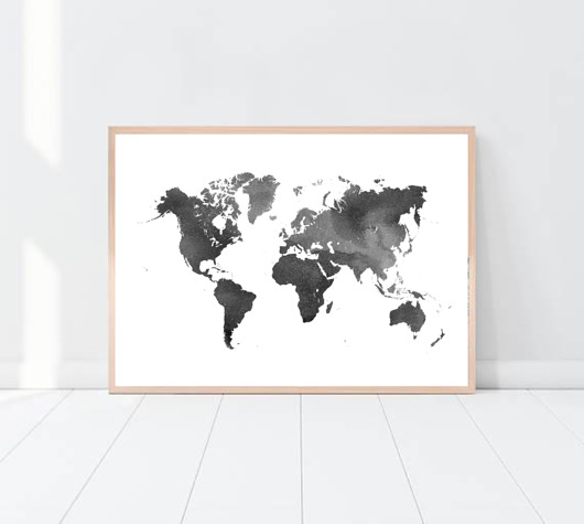 PLAKAT mapa świata czarno biały z mapą black dot studio