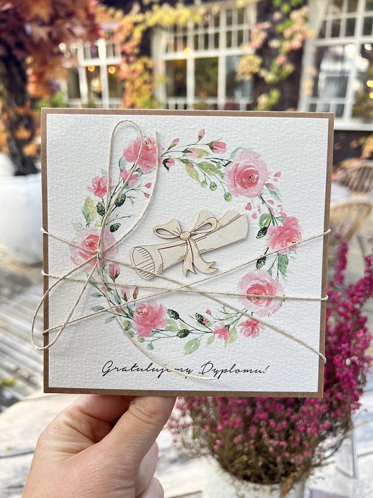 kartki scrapbooking Ręcznie robiona kartka gratulacje z okazji uzyskania absolutorium obrony prac