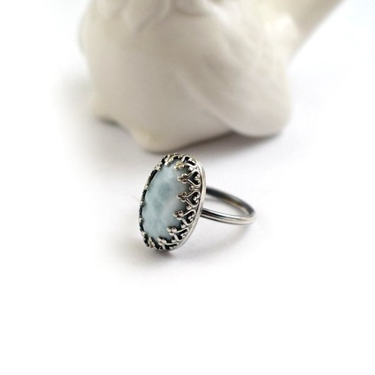 pierścionki - różne Larimar w  koronkach - pierścionek
