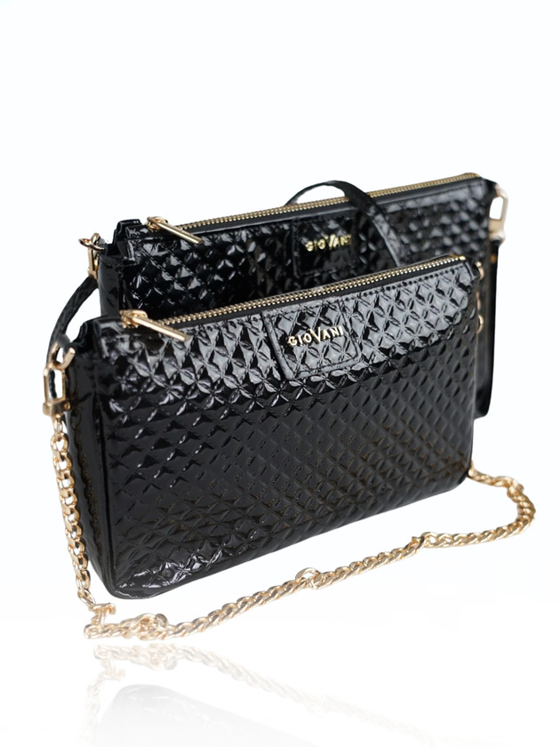 kopertówki Skórzana torebka pikowana 2w1czarna