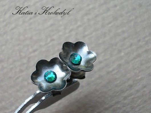 kolczyki wire wrapping Kwiatuszki Blue Zircone