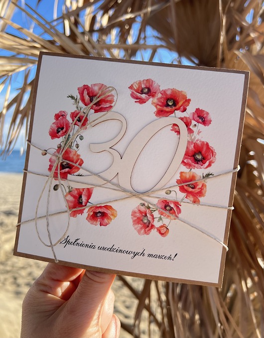 kartki scrapbooking Wyjątkowa ręcznie robiona kartka na 30 urodziny maki