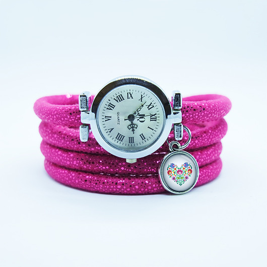 zegarki damskie Zegarek, bransoletka - Serce folkowe - amarant