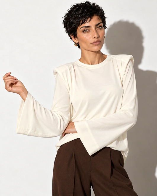 bluzki z długim rękawem damskie Longsleeve Quiet ribbed ecru