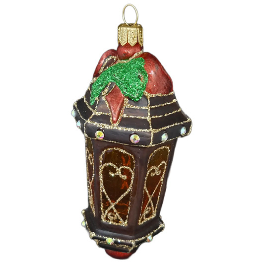 bombki Ręcznie malowana szklana bombka brązowy lampion ze złotymi zdobieniami