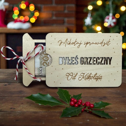 Boże Narodzenie - inne Pudełko na pieniądze BYŁEŚ GRZECZNY prezent Mikołaj PERSONALIZACJA