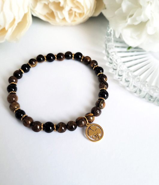 bransoletki z kamieni naturalnych OPTYMIZM i SZCZĘŚCIE- bransoletka z koniczynką