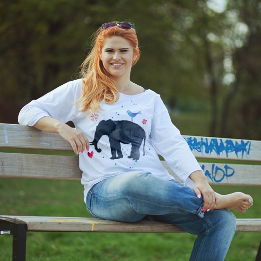Słoń akwarele Biały długi Plus size ONE MUG A DAY
