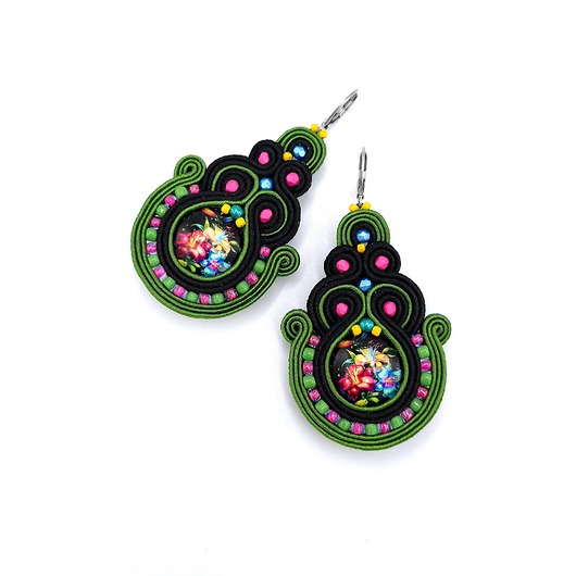 kolczyki soutache Lira kolczyki sutasz etniczne kolorowe z kwiatami