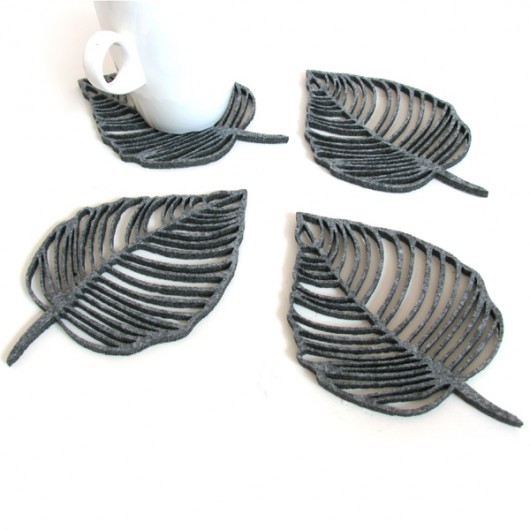 podkładki do kuchni Filcowe liście pod kubki, szare, 4s