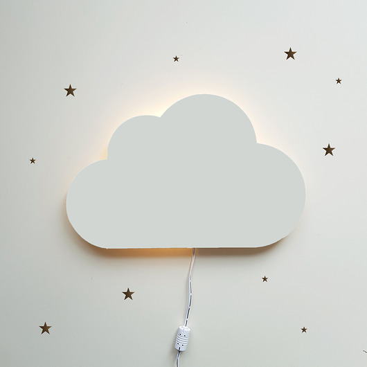 lampy do pokoju dziecka Drewniana lampka nocna Chmurka szara