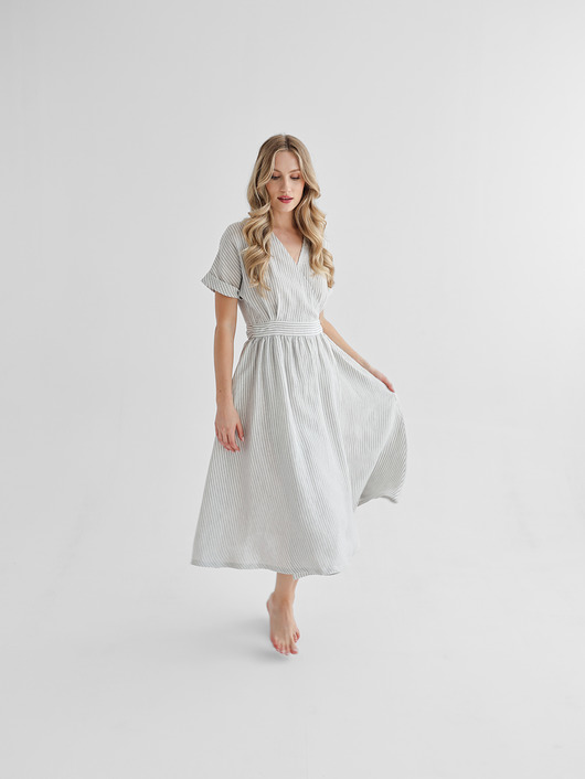 sukienki midi damskie Lniana Sukienka JASMINE GRAY STRIPES