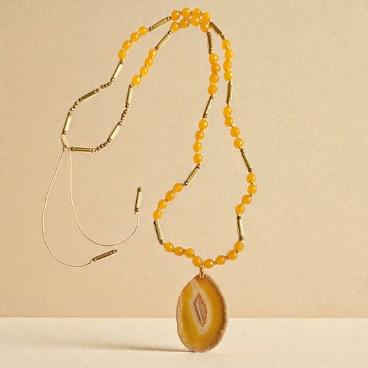 wisiory UNIKATOWY naszyjnik supełkowany : agat i jadeit : ŻÓŁTY naszyjnik