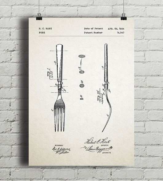 Widelec - patent - plakat vintage minimalmill