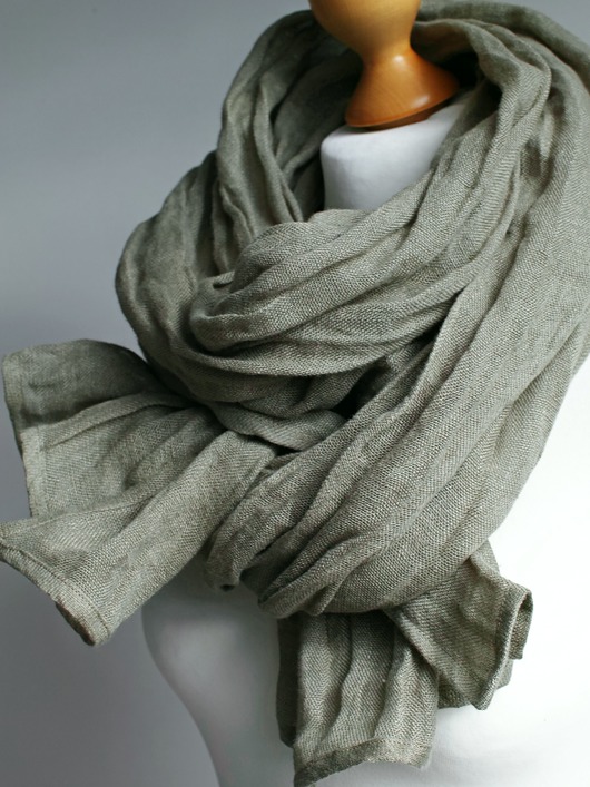 szale damskie Delikatny  szal lniany  zielony