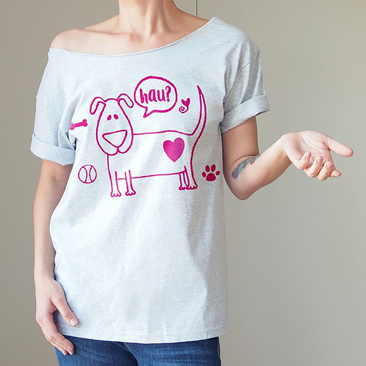 t-shirt damskie Piesek Hau Szary Oversize