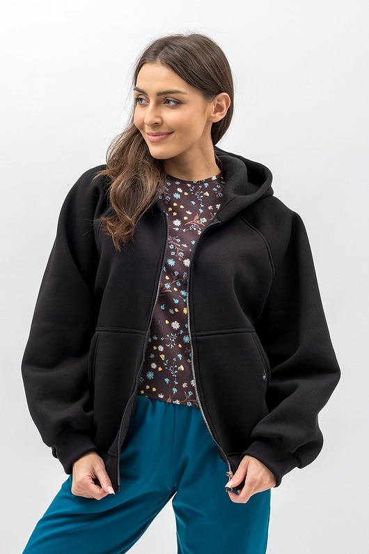 bluza z kapturem damska Bluza z kapturem na zamek ,,IKBAL" czarny