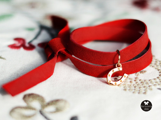 bransoletki skórzane Bransoletka podkowa red do zamotania