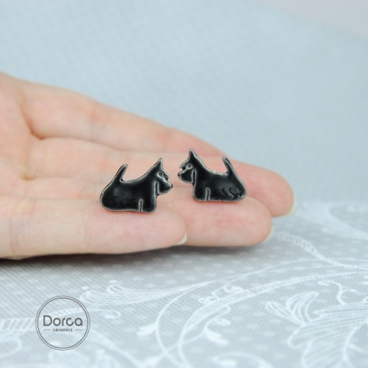 Scottish terrier czarny- ceramiczne kolczyki Dorca