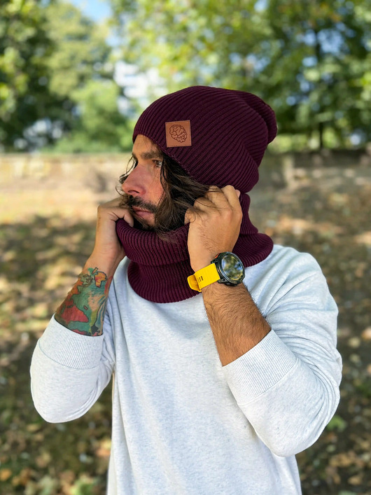 czapki damskie Męska bawełniana czapka jesienna logo ekoskórka Bordo