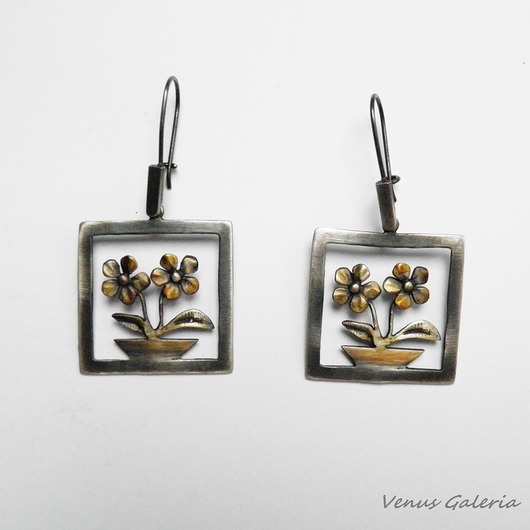 Kolczyki srebrne - Kwiat w oknie VENUS GALERIA
