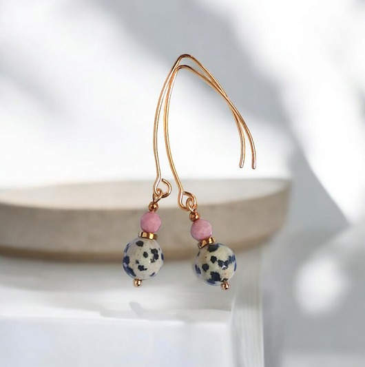 kolczyki z kamieniami Jaspis dalmatyński i rodonit : kolczyki długie