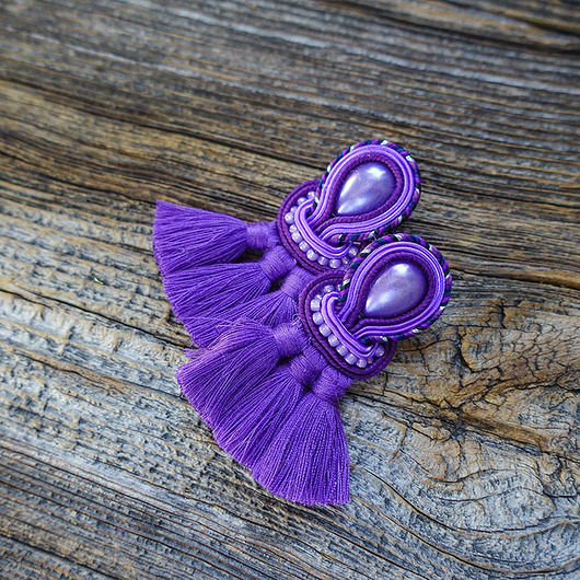 kolczyki soutache Fioletowe kolczyki sutasz z chwostami