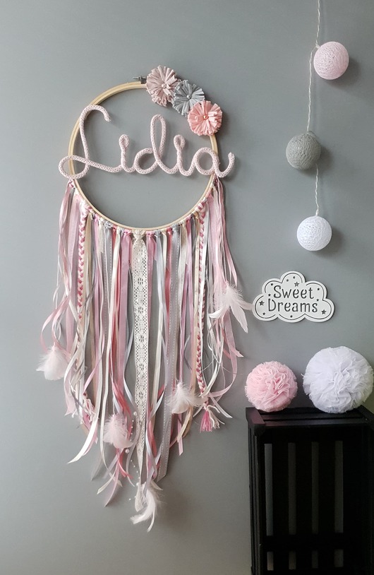 łapacze snów Łapacz Snów z imieniem dziecka. Pink Flowers