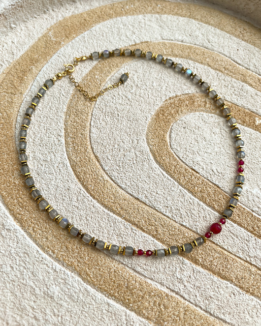 chokery Efektowny naszyjnik choker z labradorytów