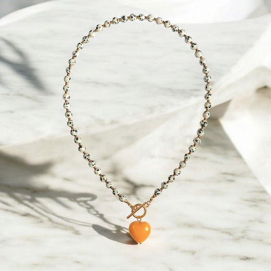 naszyjniki - inne Jaspis dalmatyński i serce : miodowe : naszyjnik