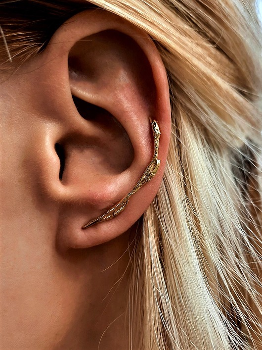 nausznice Kolczyk- nausznica GAŁĄZKA gold lewa -srebro pozłacane, motyw roślinny