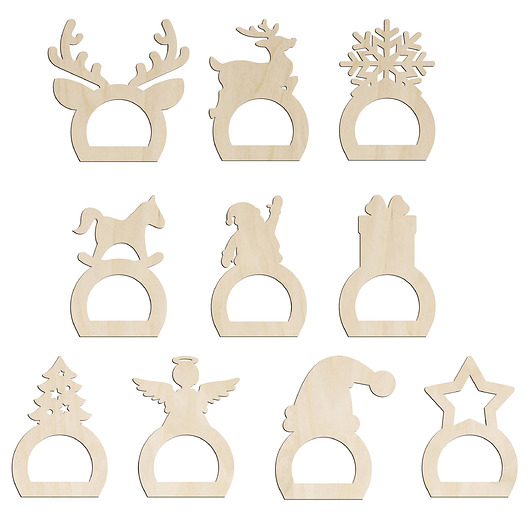 dekoracje świąteczne Obrączki na Serwetki Drewniane Świąteczne Serwetnik Spinki ZESTAW 10 WZORÓW