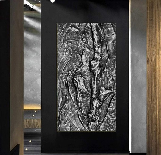 obrazy Obrazy do salonu -  metaliczny srebrna płaskorzeźba 80x160cm