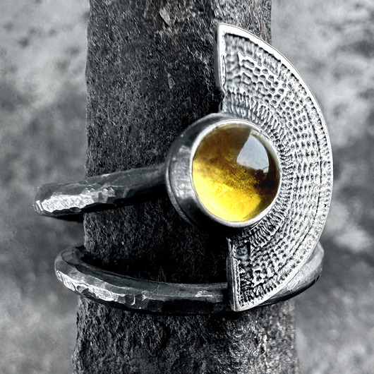 pierścionki srebrne Orientalny pierścionek wachlarz z cytrynem