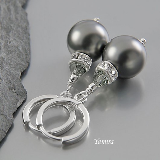 kryształ Swarovski Dark Grey pearl exclusive - kolczyki yamira