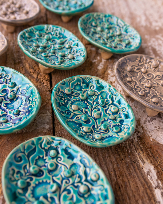 mydelniczki Mydelniczka ceramiczna z ociekaczem Turkusowa