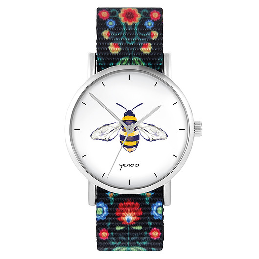 zegarki damskie Zegarek - Pszczoła - folk czarny, nato