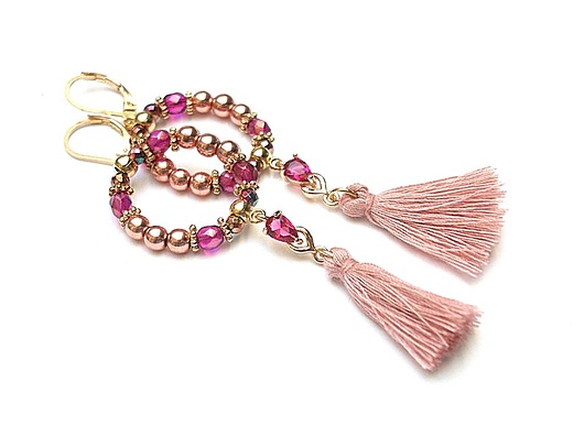 Wianki boho /rose gold and ruby/ - kolczyki KiKa pracownia