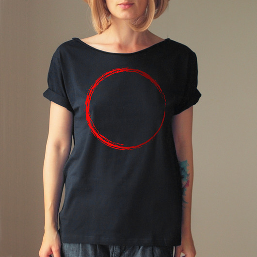 t-shirt damskie Koło czerwone czarny  Krótki Oversize