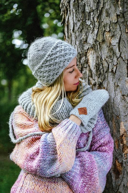 czapki damskie Czapka MERINO Hope Wybielony szary + podszewka JEDWAB