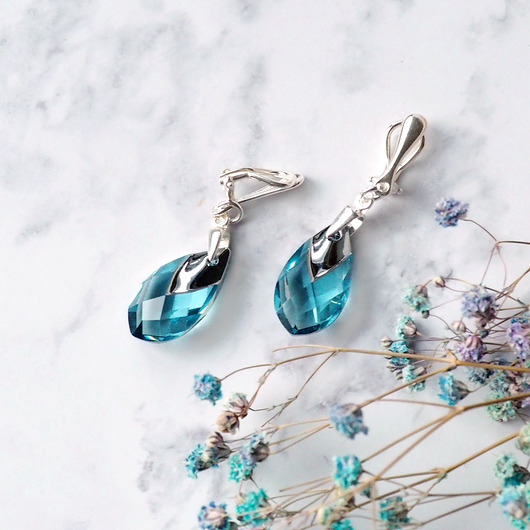 klipsy EKSKLUZYWNE SREBRNE KLIPSY z łezkami Swarovski